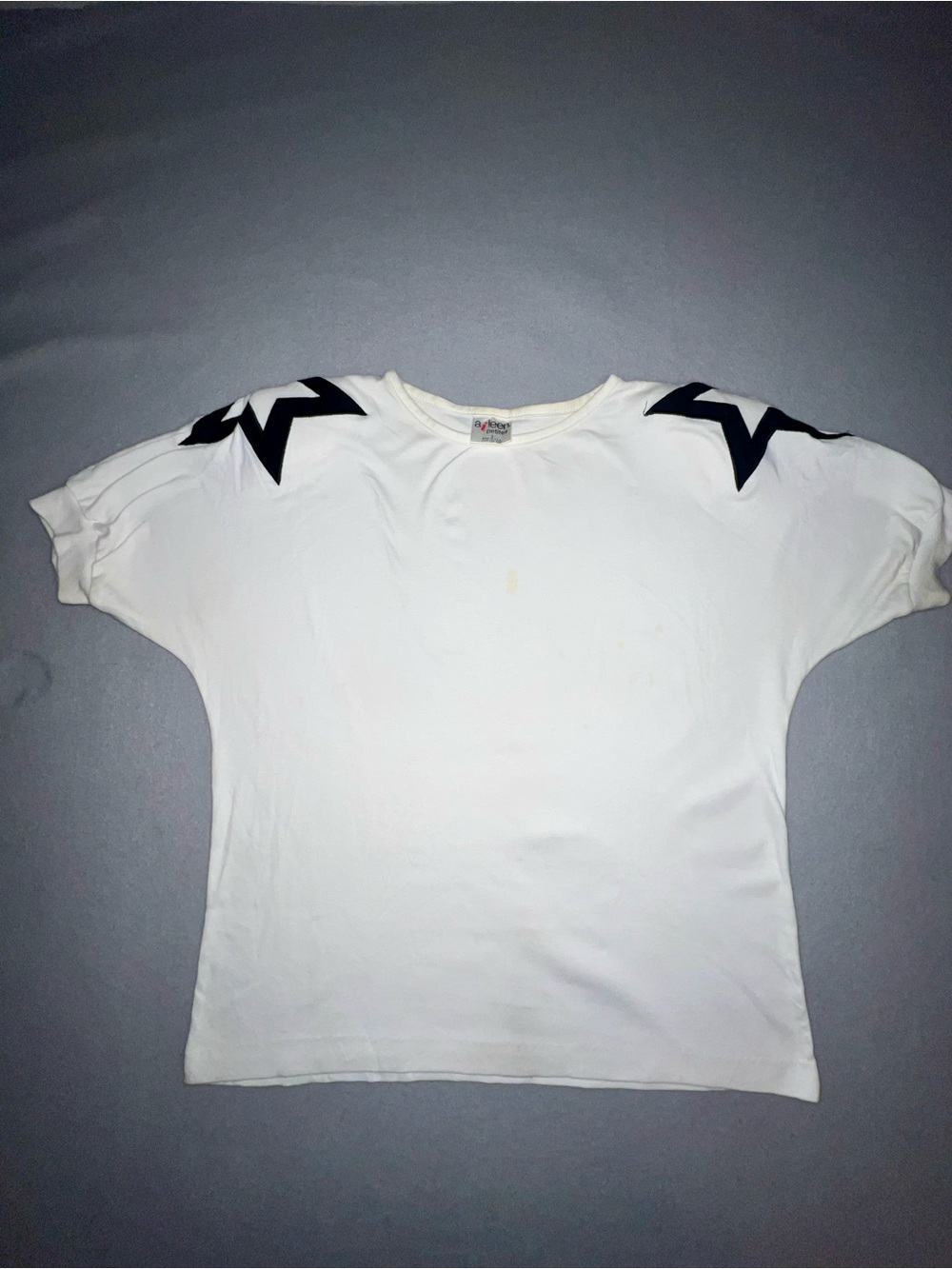 Aileen Petites Women's White Black Star Shoulder Pad T-Shirt S